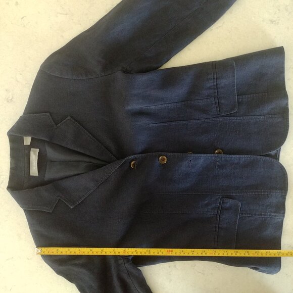 Liz Claiborne 100% linen lined blue blazer jacket 10 cropped bracelet sleeve - Picture 12 of 16